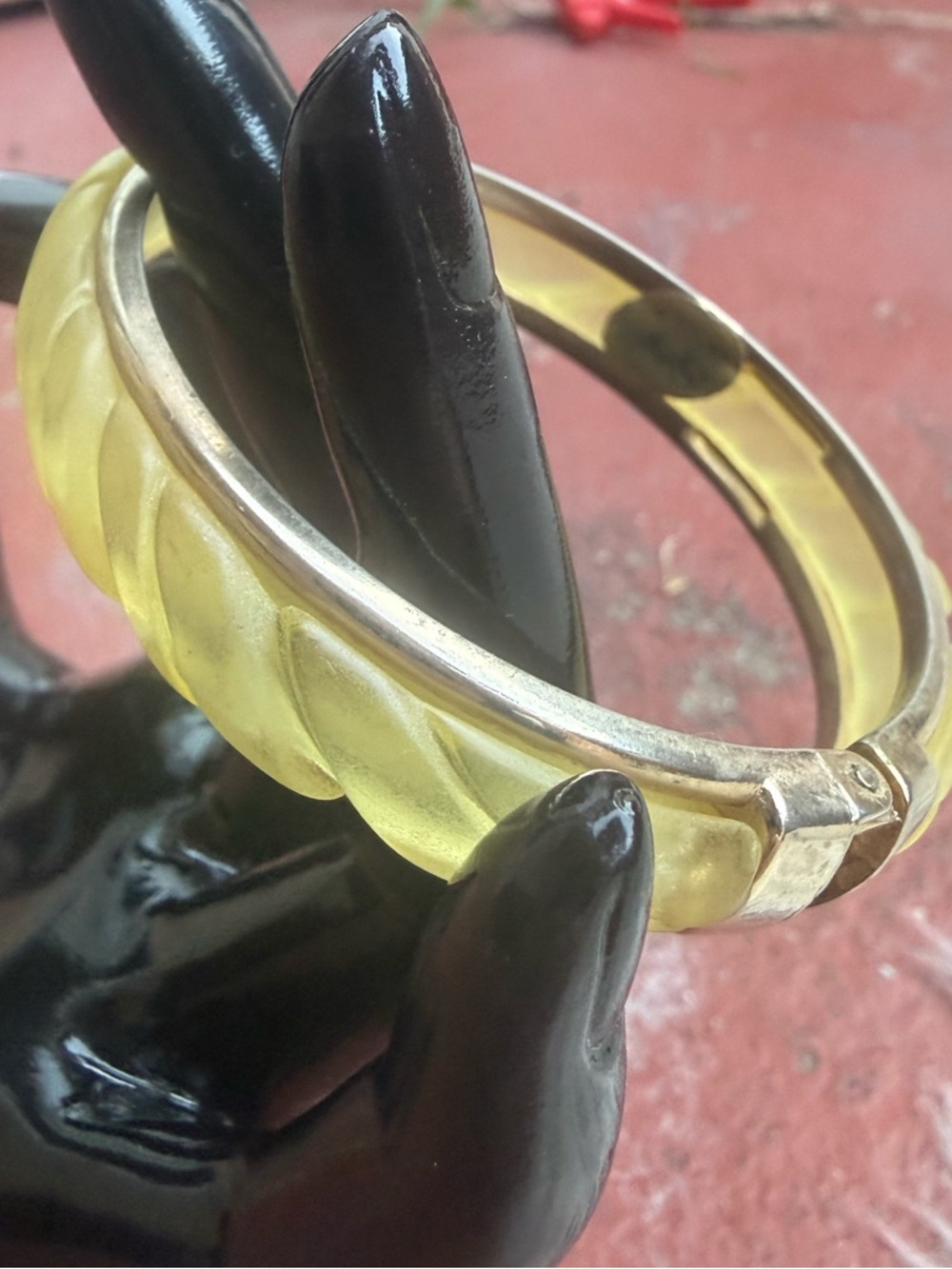 Vintage green/yellow Lucite made in italy Hinged Bangle Bracelet - Women Jewelry